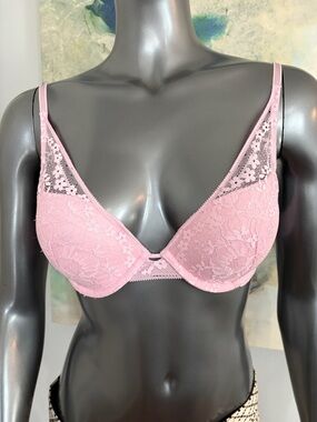 Auden Pink Lace Overlay Underwire Padded Push-Up Bra